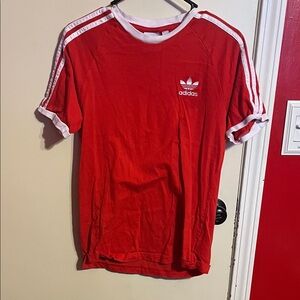 Adidas Red and White Men's Tee